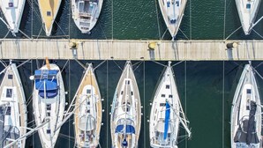 Un port de plaisance où sont amarrés plusieurs voiliers à un quai en bois.