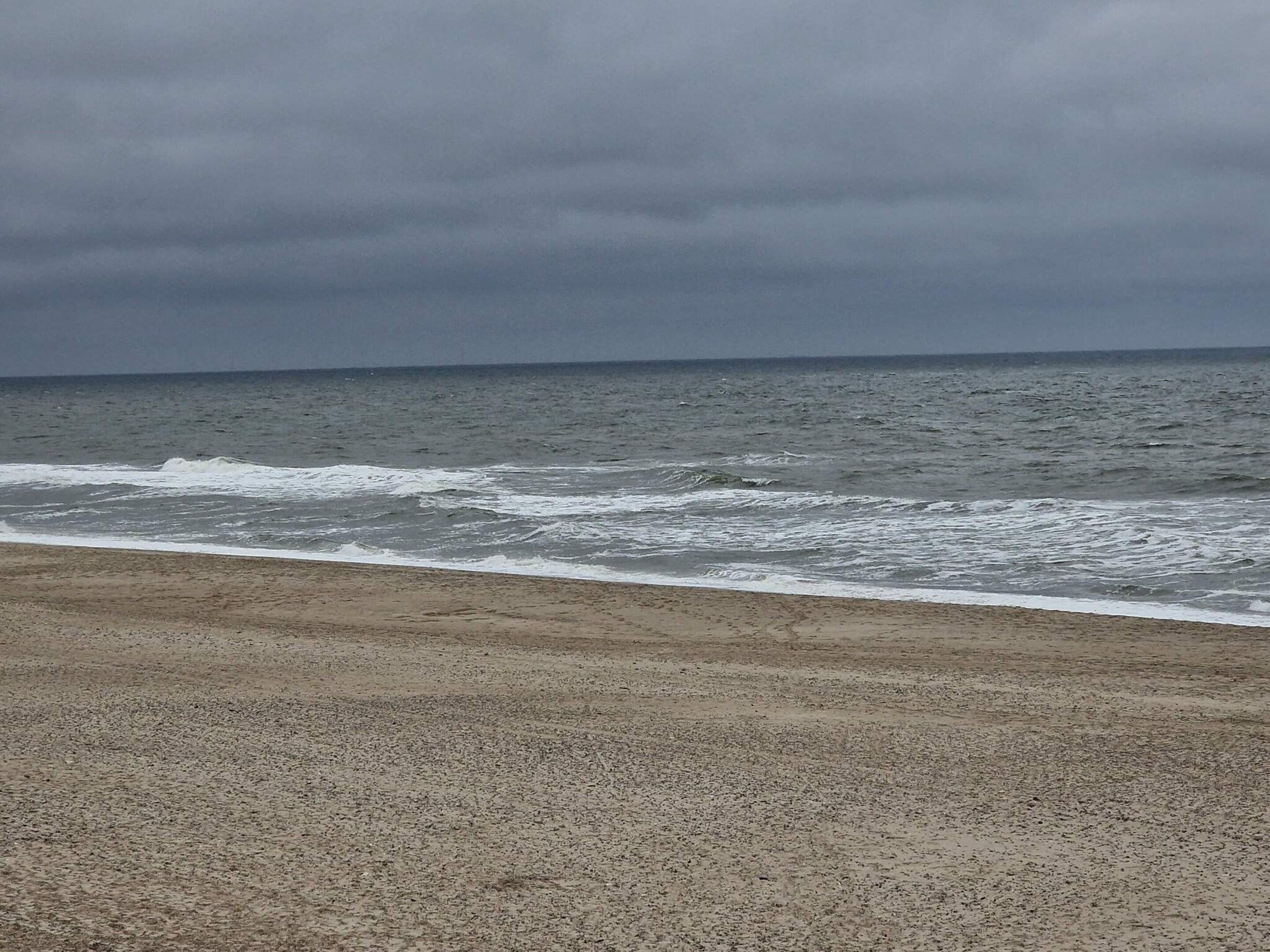 A beach with a sandy shore and the ocean.