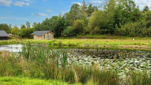 A house near a pond with lily pads, surrounded by trees and greenery. - 14 Person Holiday Home in Ebeltoft-by Traum (Ebeltoft)
