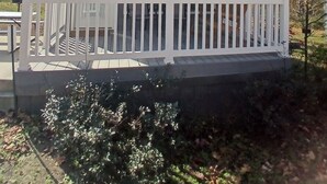 A small, single-story building with a covered porch and a door.