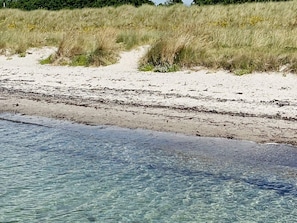 A beach with clear water, sandy shore, and grassy dunes. - 10 Person Holiday Home in Dannemare (Dannemare)