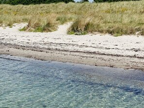 A beach with clear water, sandy shore, and grassy dunes. - 10 Person Holiday Home in Dannemare (Dannemare)