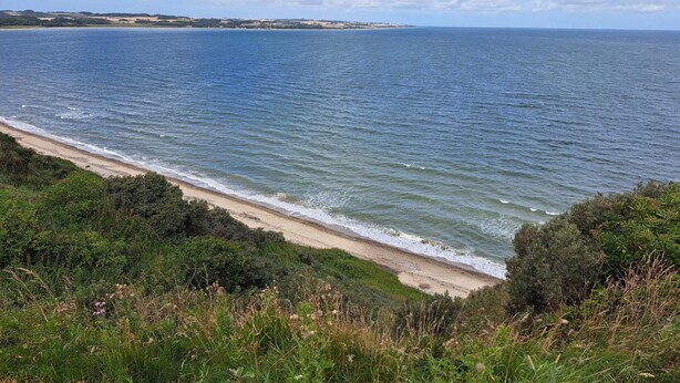 A coastal landscape with a beach, vegetation, and a distant shoreline. - 8 Person Holiday Home in Struer (Struer)
