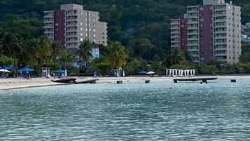 On the beach, white sand