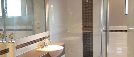 Eco-friendly toiletries, hair dryer, towels, soap