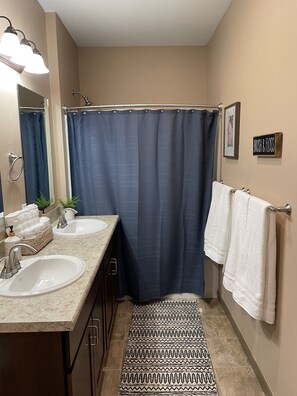 Hair dryer, towels, toilet paper