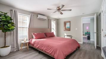 1 bedroom, desk, iron/ironing board, travel cot