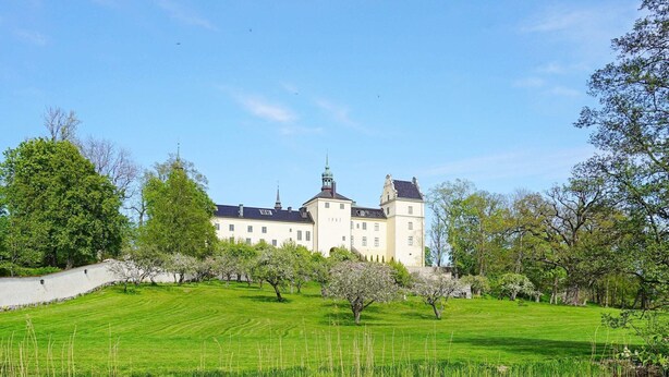 A large, historic building with a symmetrical facade, surrounded by a well-maintained lawn and a body of water reflecting the structure. - 2 Person Holiday Home in Haninge-by Traum (Tyreso)