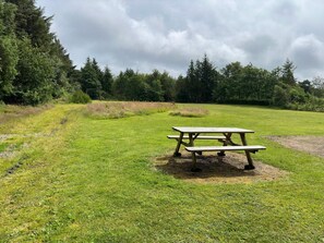 A picnic table in a grassy field with trees in the background. - 4 Star Holiday Home in Ulfborg (Ulfborg)