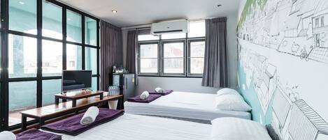 Desk, blackout curtains, free WiFi, bed sheets