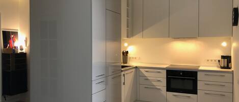 Fridge, microwave, oven, electric kettle