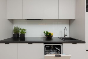 Fridge, microwave, stovetop, dishwasher