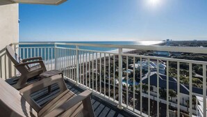 A balcony with a view of the beach and ocean. - Newly Remodeled,Dunes Village 2BR,Indoor Waterpark (Myrtle Beach)