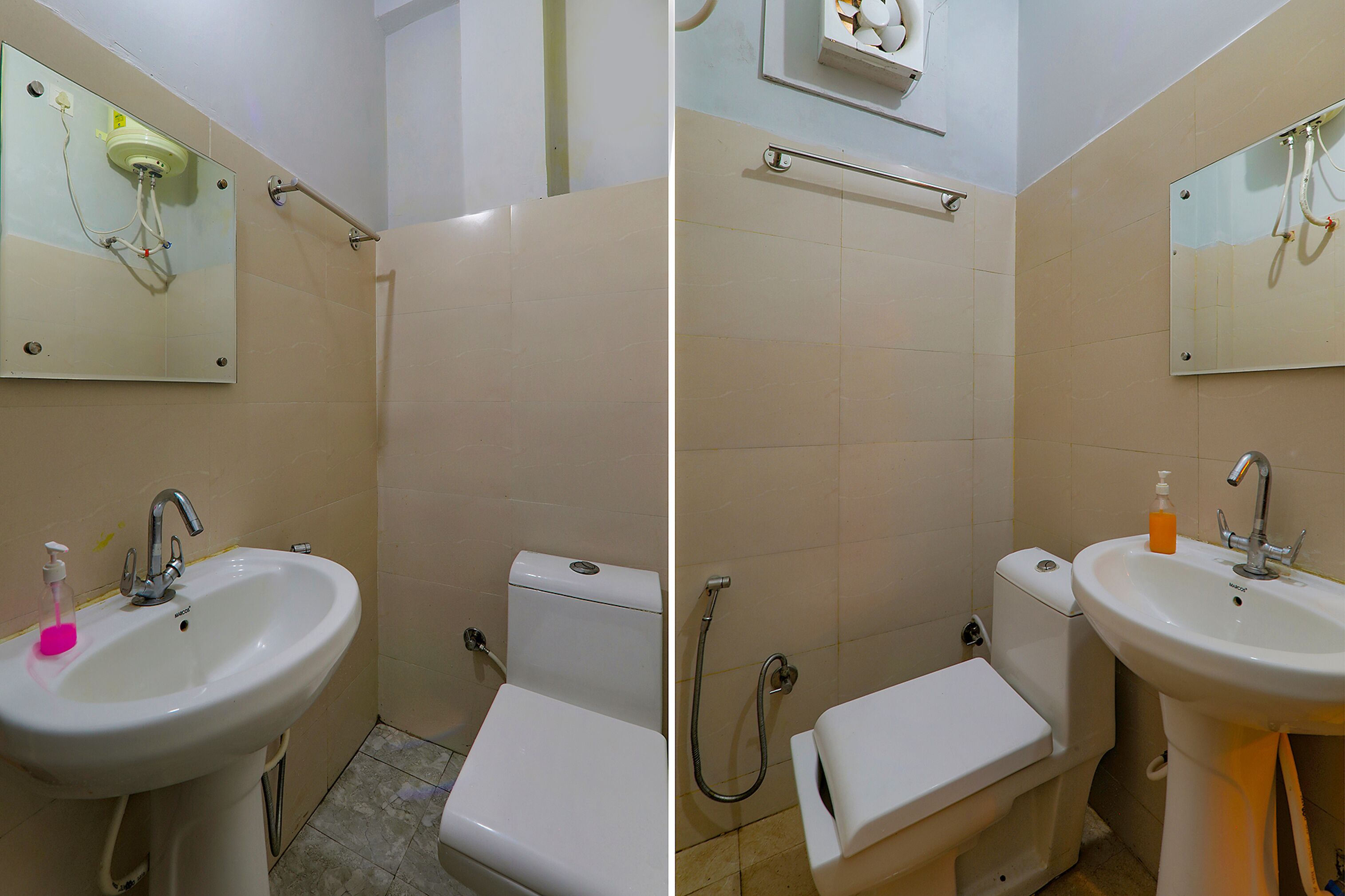 A bathroom with a sink, toilet, and shower.