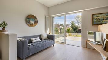 TV, DVD player, books, stereo