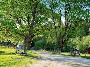 A rural road surrounded by trees and a wooden structure. - 4 Star Holiday Home in Nassjo (Nassjo)
