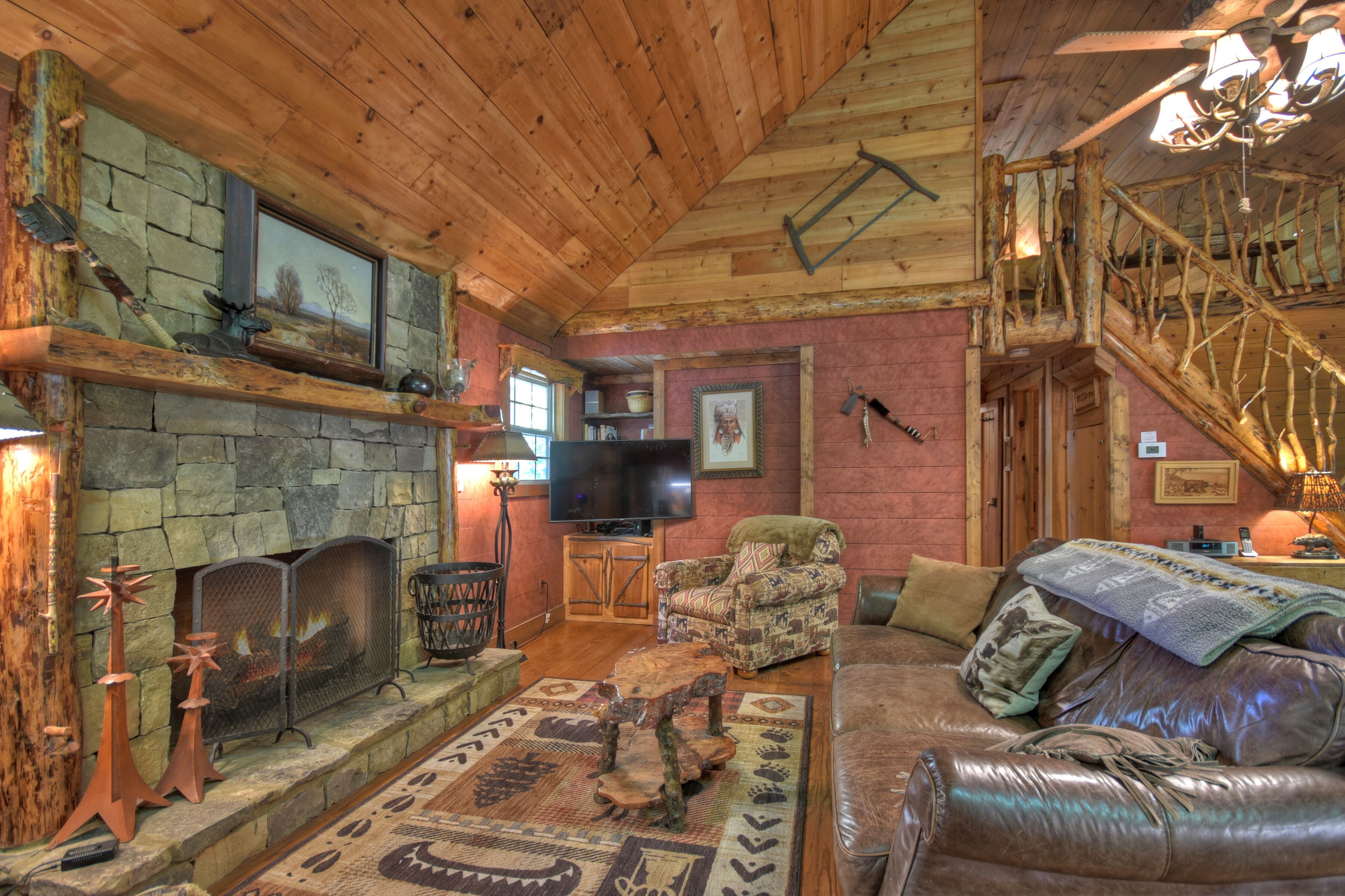 Sit by the cozy fireplace inside this North Georgia cabin 