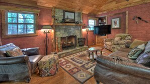 Unclassified image, 4 of 28, button - Laughing Waters- nestled along Fighting Town Creek, offering pet-friendly bliss with a hot tub, firepit, larege screened porch and excellent fishing. WiFi (Cherry Log)