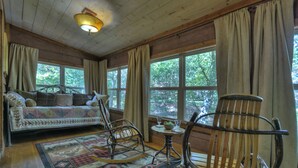 Unclassified image, 3 of 28, button - Laughing Waters- nestled along Fighting Town Creek, offering pet-friendly bliss with a hot tub, firepit, larege screened porch and excellent fishing. WiFi (Cherry Log)