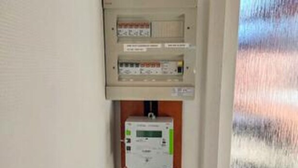 An electrical panel with meters and switches, likely for utility management. - 4 Person Holiday Home in Oksbol (Oksbol)