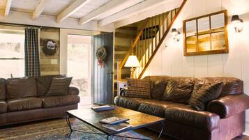 Een televisie, een open haard, een tafeltennistafel en boeken