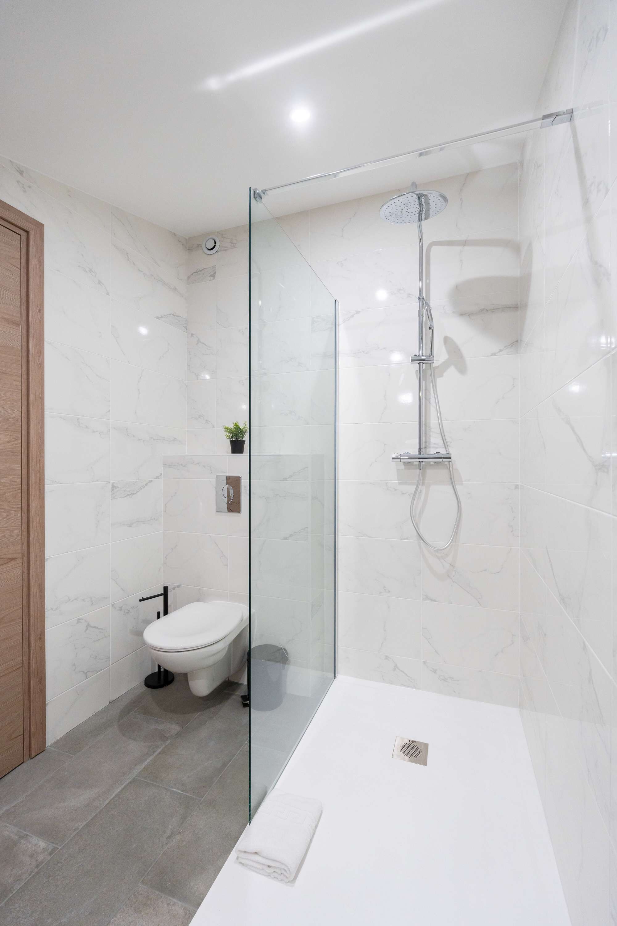 Een douche, een haardroger, handdoeken