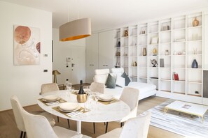 Superior Apartment, 2 Bedrooms (Via Bergamini 3) | Living area | 60-inch Smart TV with digital channels, TV, Netflix - Heart Milan Apartments - Duomo District (Milan)