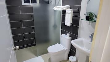 Douche, douche à « effet pluie », sÚche-cheveux, serviettes fournies