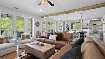 Smart TV, fireplace, video games, DVD player