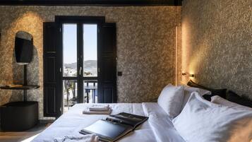 Quarto casal luxo, vista para o mar | 1 quarto, roupas de cama premium