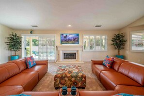 Smart TV, fireplace, video games, books