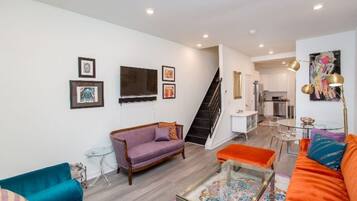 Smart TV, books, music library, stereo