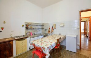 Fridge, stovetop, cookware/dishes/utensils
