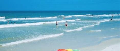 On the beach, white sand