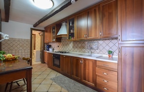 Fridge, stovetop, dishwasher, coffee/tea maker