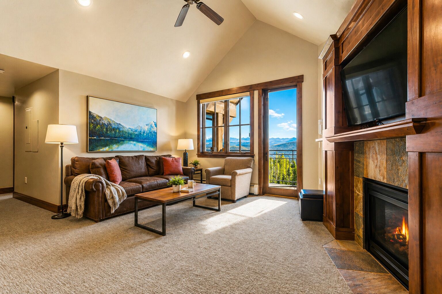 Smart TV, fireplace, video games, DVD player