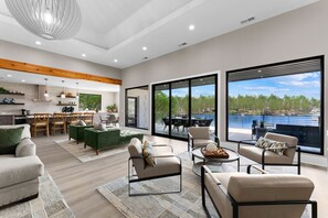 TV, fireplace, table football, ping pong