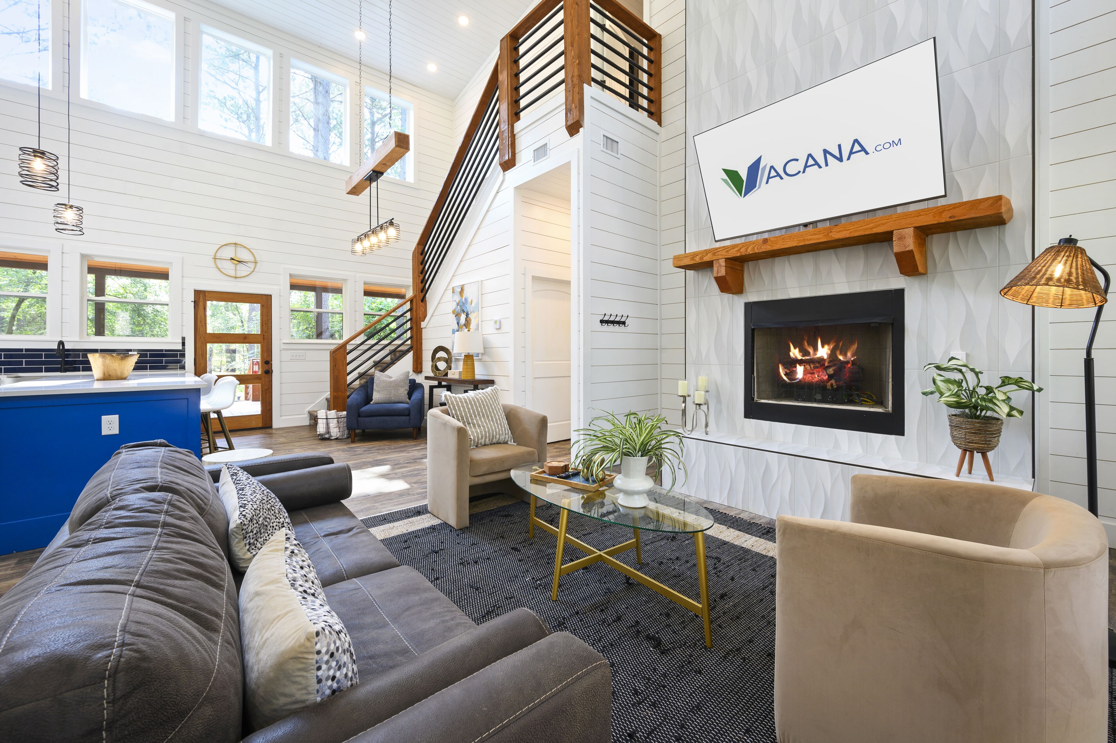 Smart TV, chimenea, futbolito