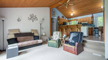 Smart TV, fireplace, DVD player, stereo