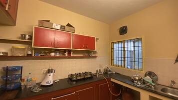Fridge, dining tables