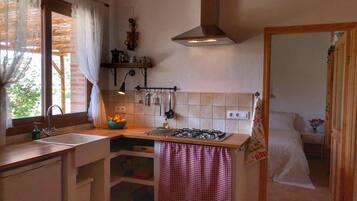 Een koelkast, een kookplaat, een koffiezetapparaat/waterkoker