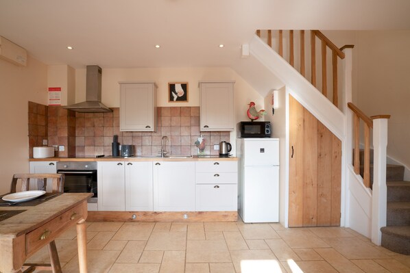 Fridge, microwave, oven, toaster
