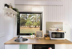 Réfrigérateur, micro-ondes, plaque de cuisson, grille-pain