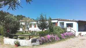 A traditional house with a garden, a wooden fence, and a clear blue sky. - MUSEDDU HOUSE 2 (Cardeddu)