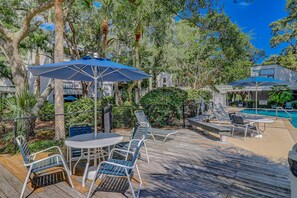 Outdoor dining - Two-story villa with 3 pools, tennis & bikes - walk to Coligny Plaza & beach (Hilton Head)