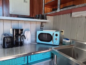Fridge, microwave, coffee/tea maker, electric kettle