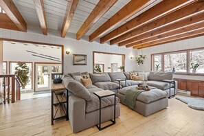 Smart TV, fireplace, DVD player, books