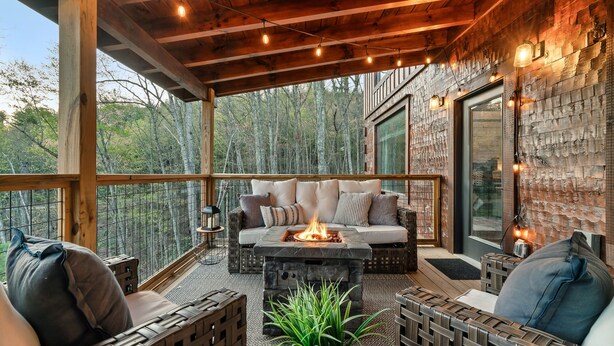 Terrace/patio - Relax'd Retreat Couples Cabin with Hot Tub-Fire Pit-View-Deck (Sevierville)