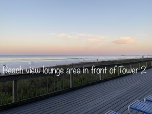 A beach view lounge area in front of Tower 2.