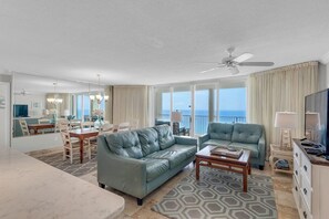 TV - Oceanfront 3BR condo in Panama City Beach, accommodates up to 8 guests. (Panama City Beach)